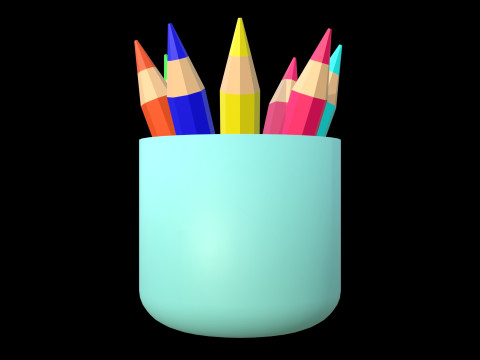 Stilisierte Farbstifte im Becher, süß minimalistisch 3D Modell
