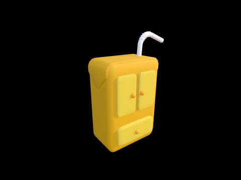 Stylized Mini Cupboard with Straw Cute Cartoon 3D Model