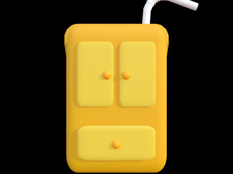 Stylized Mini Cupboard with Straw Cute Cartoon 3D Model