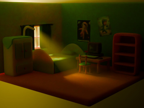 Linda habitación isométrica para niños con escena interior estilizada en 3D Modelo 3D