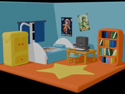Linda habitación isométrica para niños con escena interior estilizada en 3D Modelo 3D