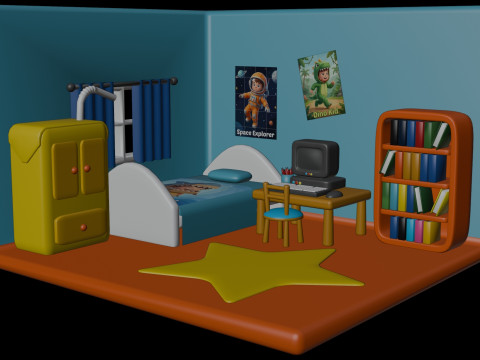 Linda habitación isométrica para niños con escena interior estilizada en 3D Modelo 3D