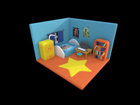 Linda habitación isométrica para niños con escena interior estilizada en 3D Modelo 3D