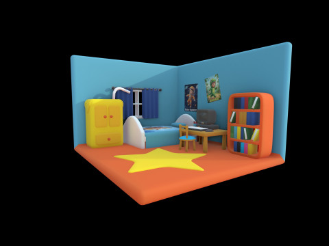 Linda habitación isométrica para niños con escena interior estilizada en 3D Modelo 3D