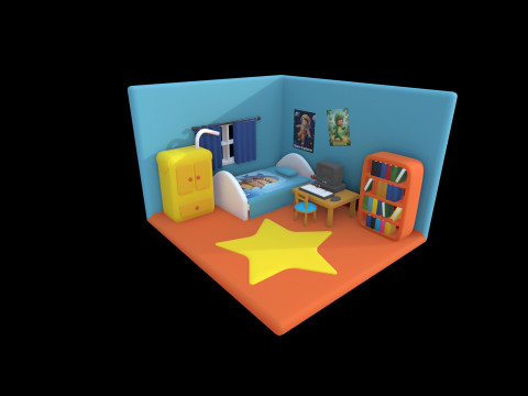 Linda habitación isométrica para niños con escena interior estilizada en 3D Modelo 3D