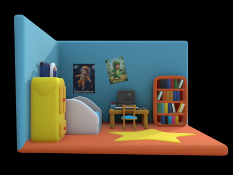 Linda habitación isométrica para niños con escena interior estilizada en 3D Modelo 3D