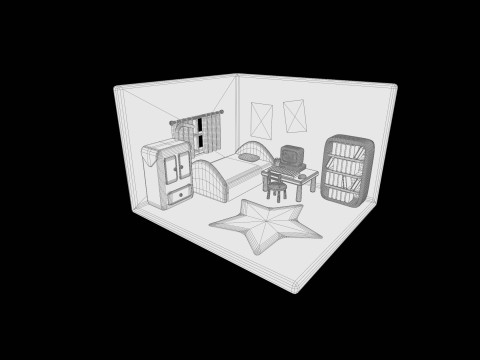 Linda habitación isométrica para niños con escena interior estilizada en 3D Modelo 3D