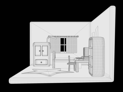 Linda habitación isométrica para niños con escena interior estilizada en 3D Modelo 3D