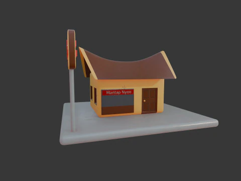 Gestileerde Padang Restaurant isometrische gebouw schattig 3D Model