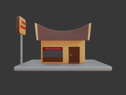 Bâtiment isométrique du restaurant Padang stylisé mignon Modèle 3D