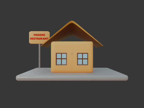 Bâtiment isométrique du restaurant Padang stylisé mignon Modèle 3D