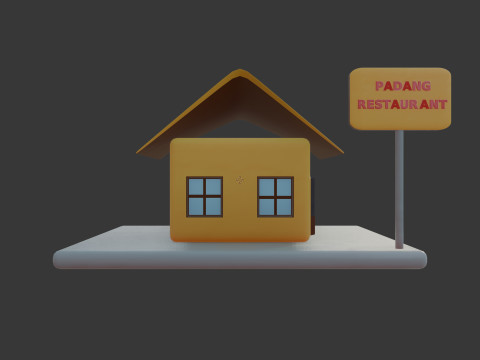 Bâtiment isométrique du restaurant Padang stylisé mignon Modèle 3D