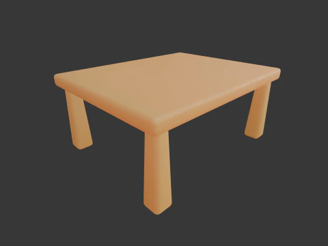 Cute Stylized Square Table Minimalist 3D Furniture Low-poly 3D Model