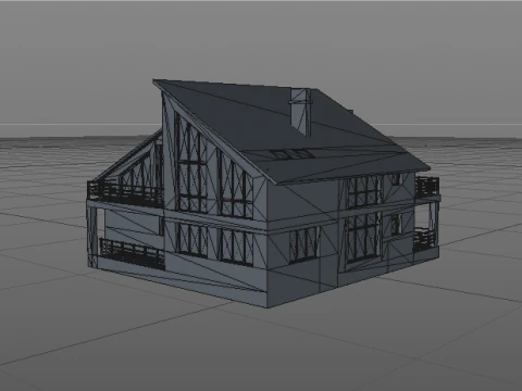 Modernes zweist&ouml;ckiges Wohnhaus, Au&szlig;en- und Innenarchitekturmodell mit Garagenbalkon 3D Modell