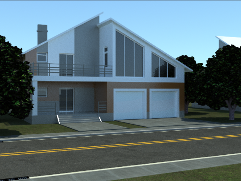 Modern Two-Storey Residential House Exterior Interior Architecture Model with Garage Balcony 3D Model