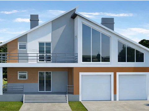 Modernes zweist&ouml;ckiges Wohnhaus, Au&szlig;en- und Innenarchitekturmodell mit Garagenbalkon 3D Modell
