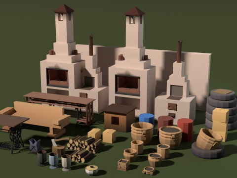 Low-poly landhuis rekwisietenpakket 3D Model
