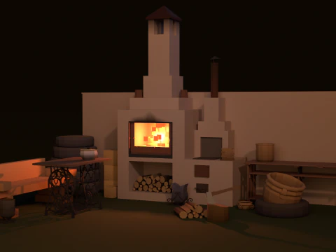 Low-poly country house yard props pack 3D Model