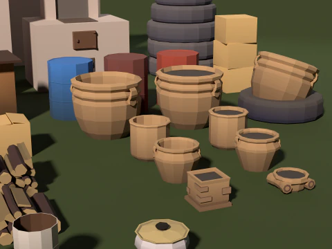 Low-poly country house yard props pack 3D Model