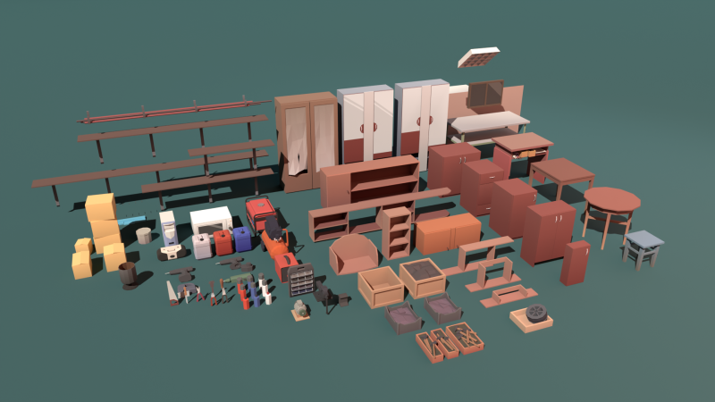 Paket alat peraga garasi poli rendah Model 3D .c4d .max .obj .3ds .fbx .stl .blend 