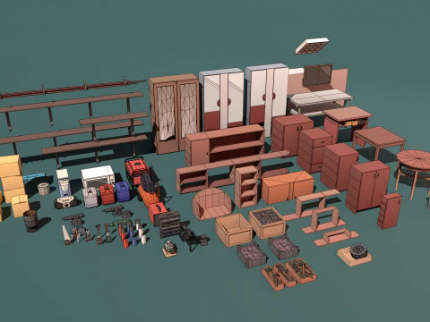 Low-poly garage props pack 3D Model