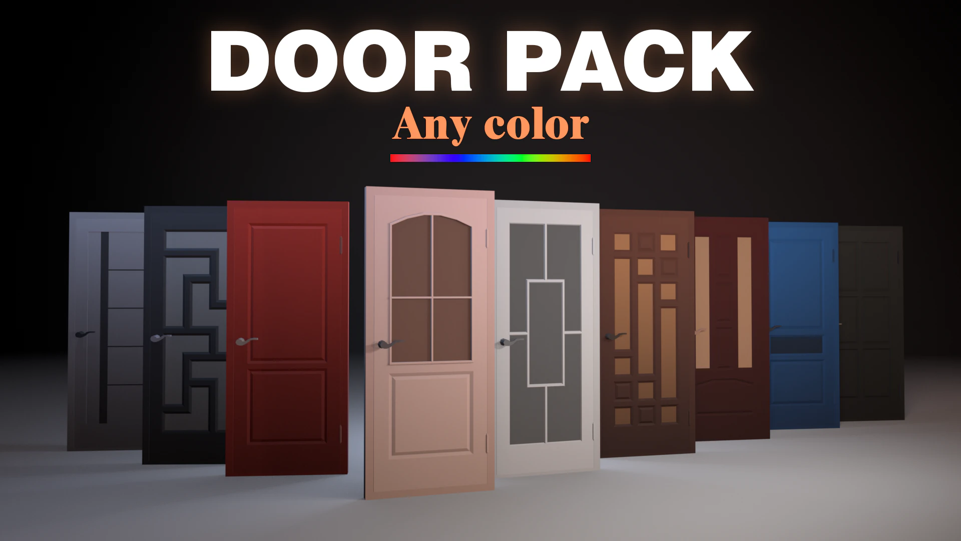 Door Pack - color customization low poly 3D Model .c4d .max .obj .3ds .fbx .stl .blend 