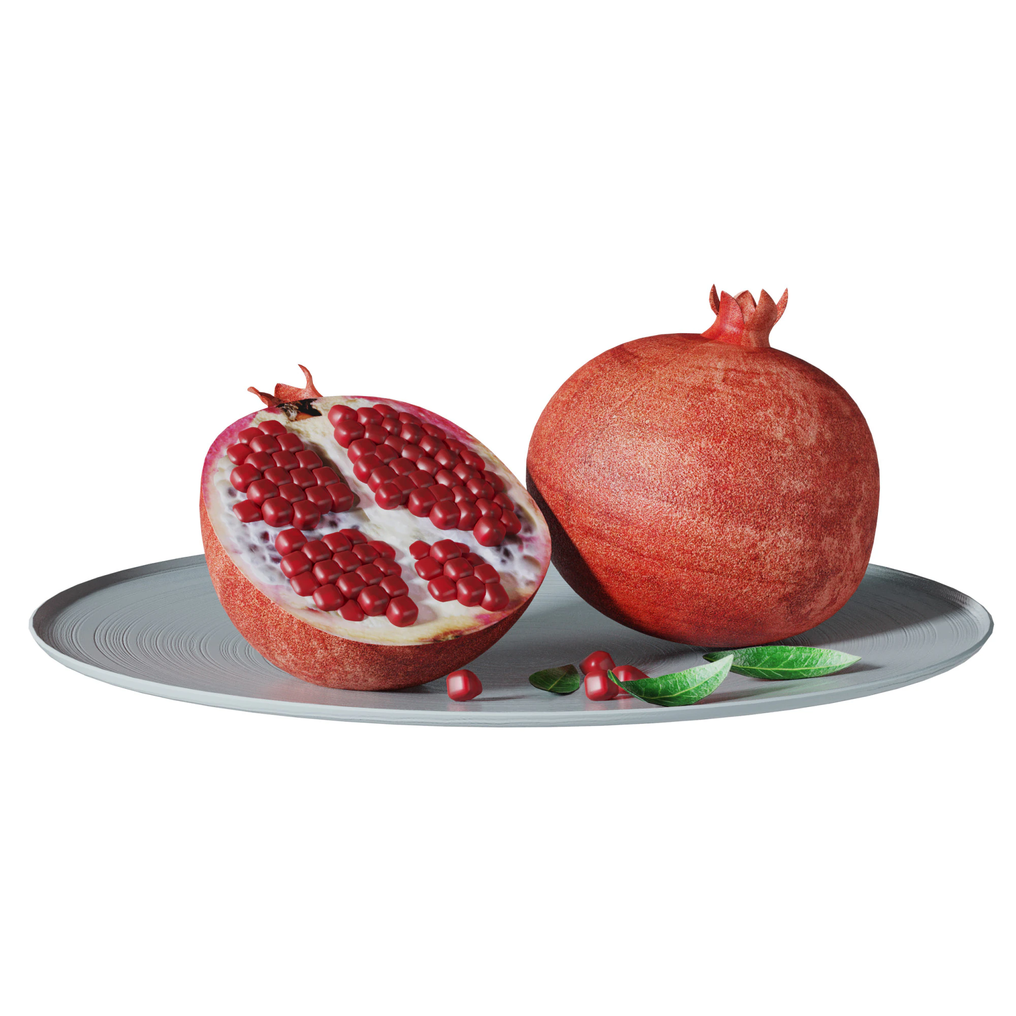 Pomegranate on a plate 3D Model .c4d .max .obj .3ds .fbx .stl .blend