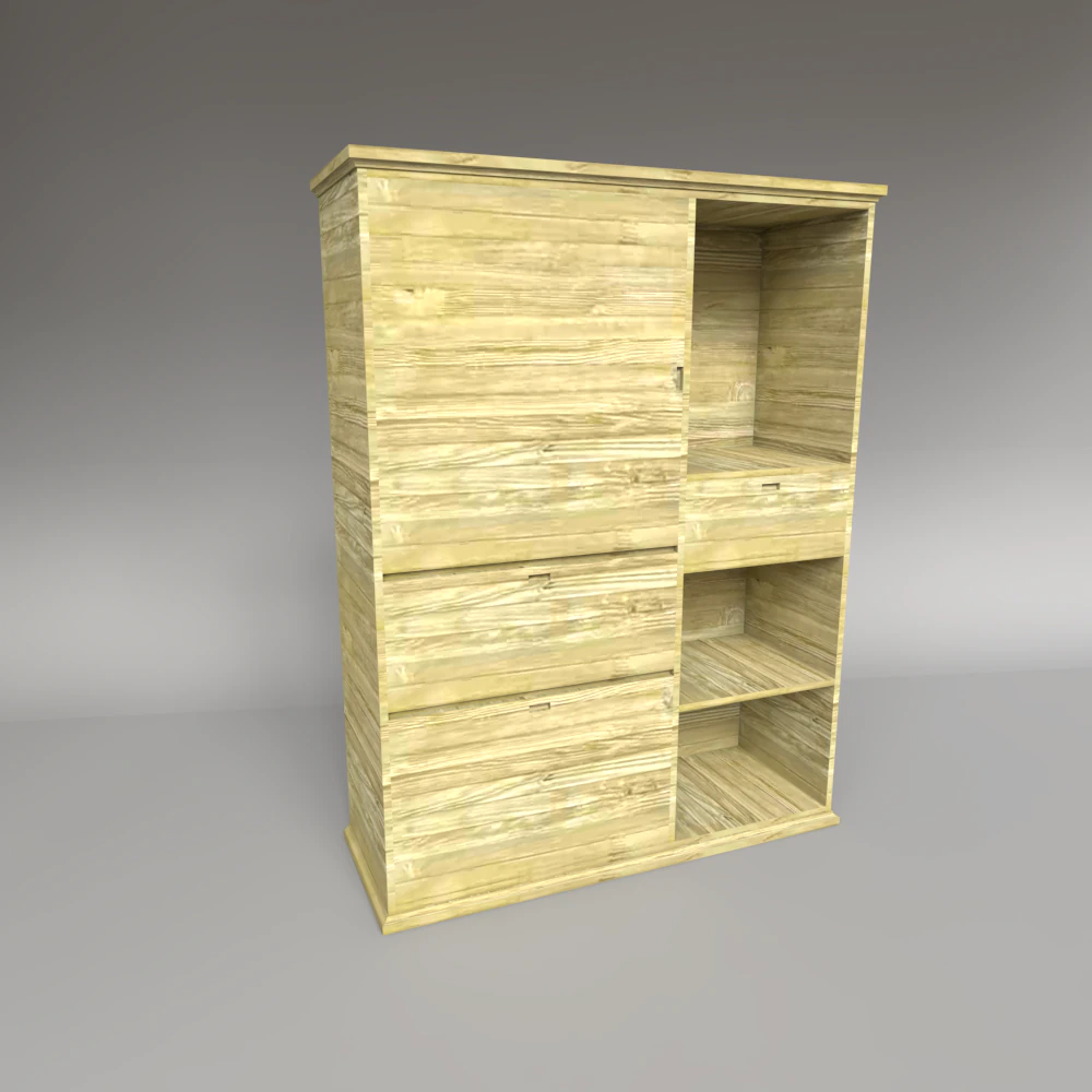 Minimalist Wooden Wardrobe with Modular Storage 3D Model .c4d .max .obj .3ds .fbx .stl .blend