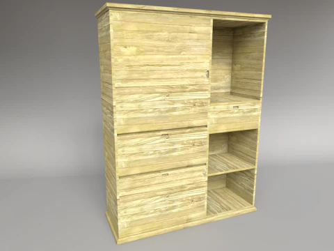Armadio minimalista in legno con contenitori modulari Modello 3D