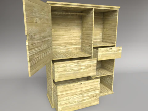 Minimalist Wooden Wardrobe with Modular Storage 3D Model
