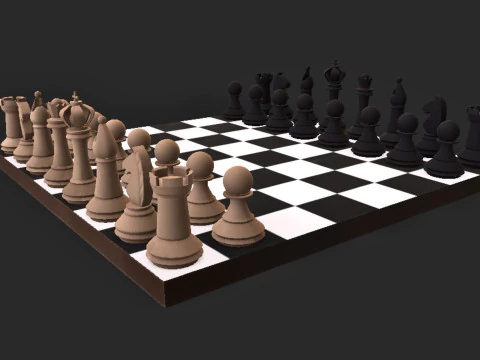 Шахматная доска деревянная и пластиковая 3D Модель
