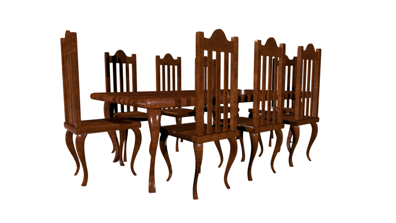 Wooden Dining Table with Chairs 3D Model .c4d .max .obj .3ds .fbx .stl .blend 