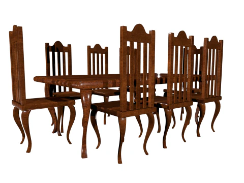 Wooden Dining Table with Chairs 3D Model