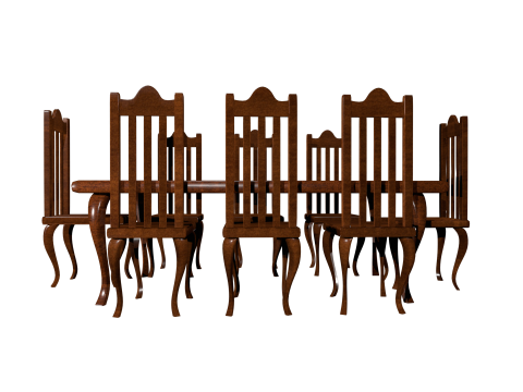 Wooden Dining Table with Chairs 3D Model