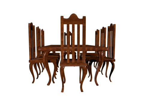 Wooden Dining Table with Chairs 3D Model