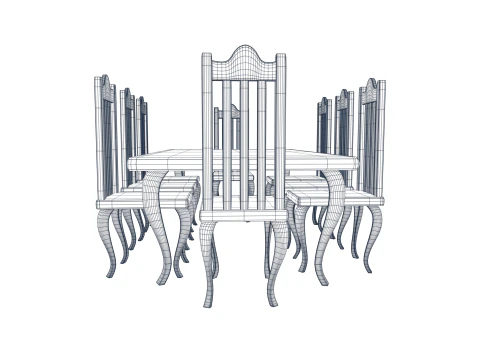 Wooden Dining Table with Chairs 3D Model