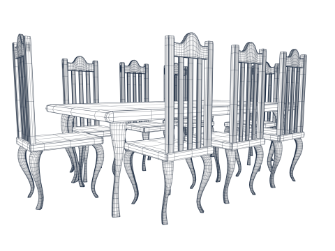Wooden Dining Table with Chairs 3D Model
