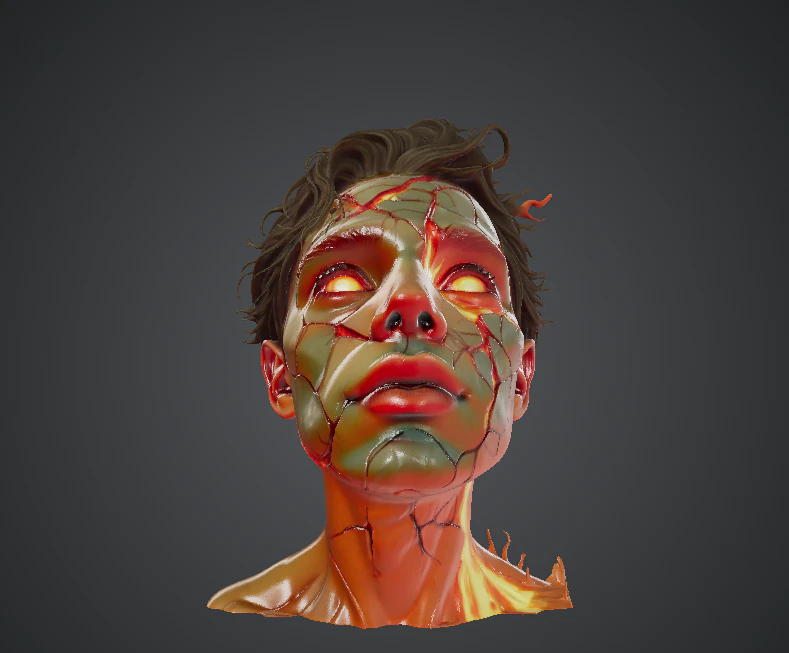 Stylized Cracked Skin Character Head 3D Sculpt 3D Model .c4d .max .obj .3ds .fbx .stl .blend
