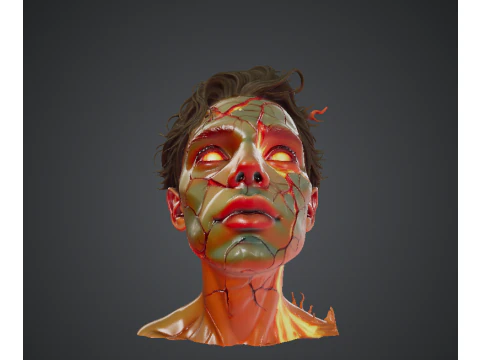 Стилизованная голова персонажа с потрескавшейся кожей 3D Sculpt 3D Модель