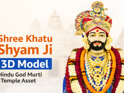 श्री खाटू श्याम जी 3डी प्रतिमा मॉडल हिंदू भगवान मूर्ति 3D मॉडल