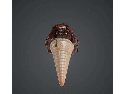 Casquinha de sorvete de chocolate com calda de chocolate gotejante Modelo 3D