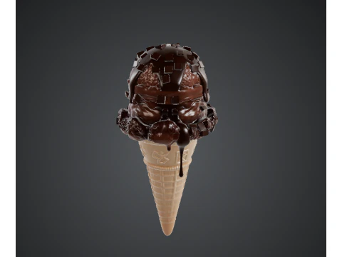 Chocolate Ice Cream Cone with Dripping Chocolate Sauce 3D Model
