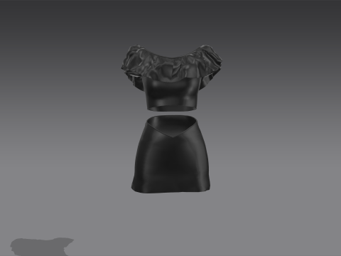 Черное платье-двойка с открытыми плечами 3D Модель