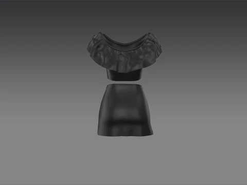 Black Off-Shoulder Two-Piece Dress 3D Model