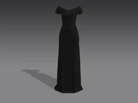 Abito da sera lungo elegante con spalle scoperte Alta qualit&agrave; Modello 3D