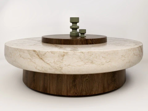 Modernes Tischset aus Holz und Stein 3D Modell