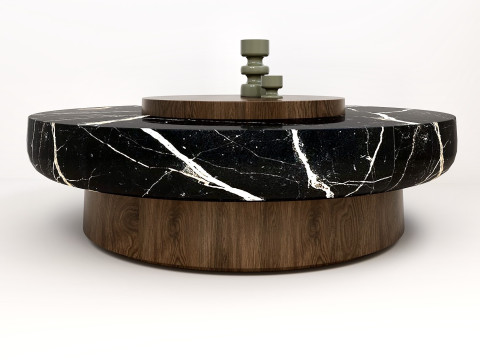 आधुनिक लकड़ी और पत्थर की मेज सेट 3D मॉडल