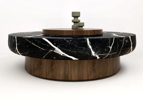 Modrn wood and stone table set 3D Model
