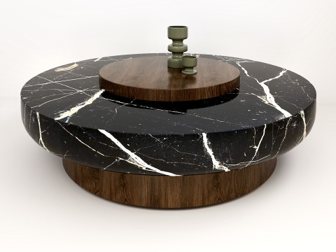 आधुनिक लकड़ी और पत्थर की मेज सेट 3D मॉडल