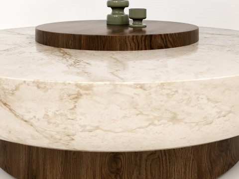 आधुनिक लकड़ी और पत्थर की मेज सेट 3D मॉडल